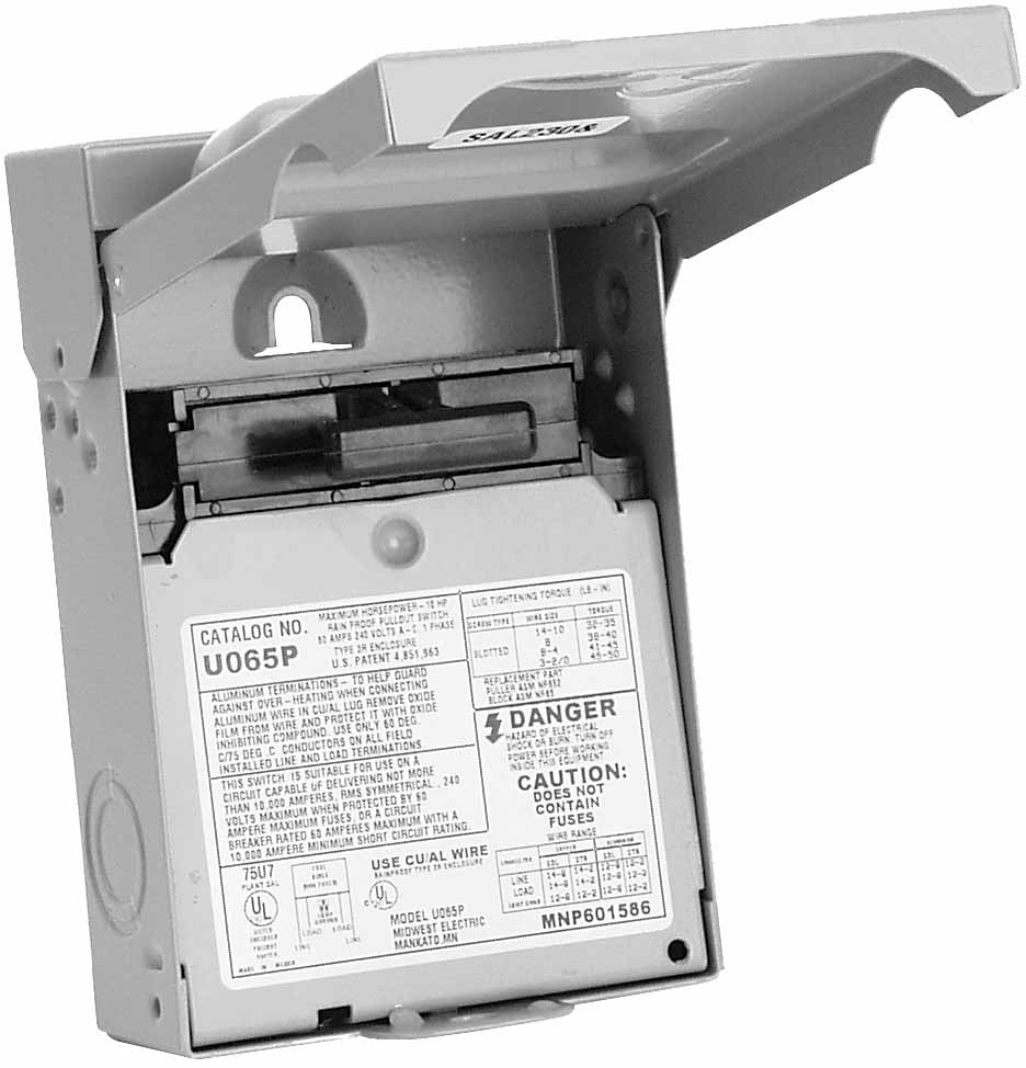 1/2" 4 feet, 10 THHN non-metallic connectors, with 240V 60A fusible disconnect box